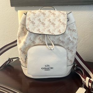 NWT Coach Jess Backpack with horse and carriage print - off white / burgundy
